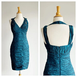NIKI BY NIKI LIVAS | Crinkled Iridescent Turquoise Bodycon Dress | 4